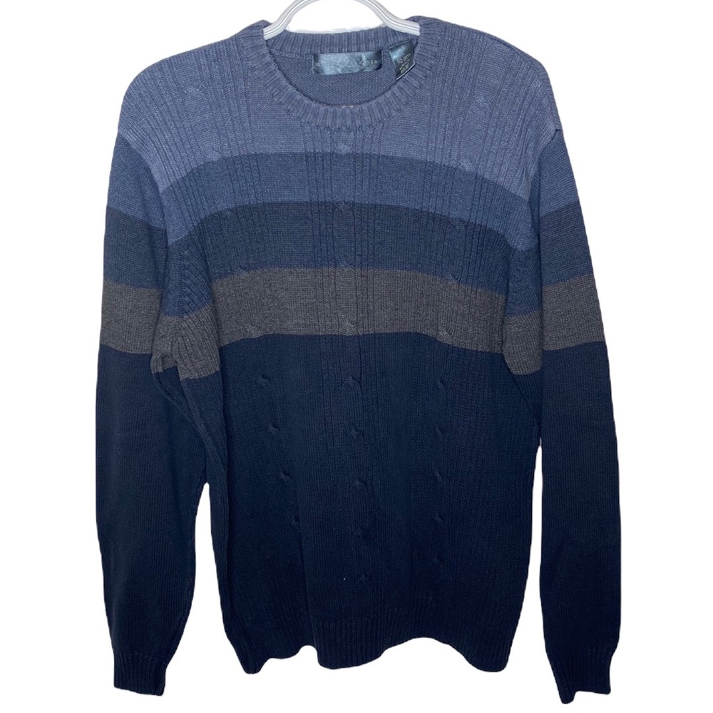 Oscar de la Renta cotton blend cable knit striped sweater size L